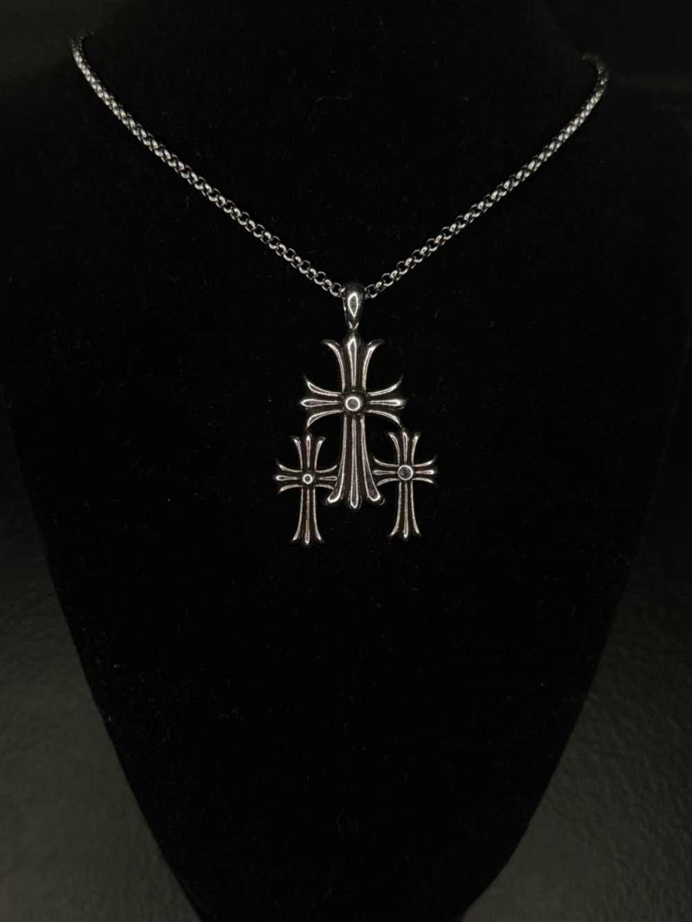 Chrome Hearts Cemetery Triple Floral Cross Big Pendant Unisex Necklace
